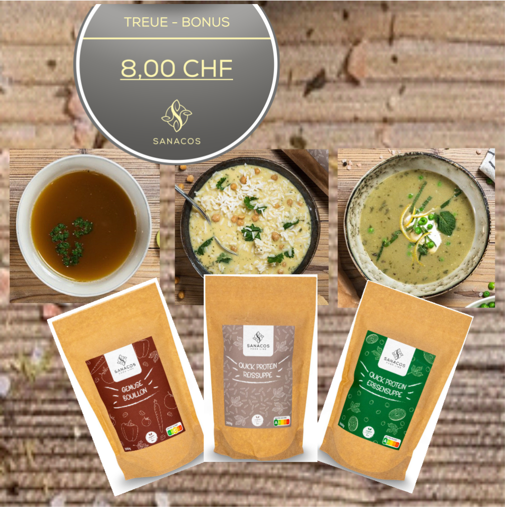 3er Set Gemüse Bouillon, Reis und Erbsensuppe SanaCos